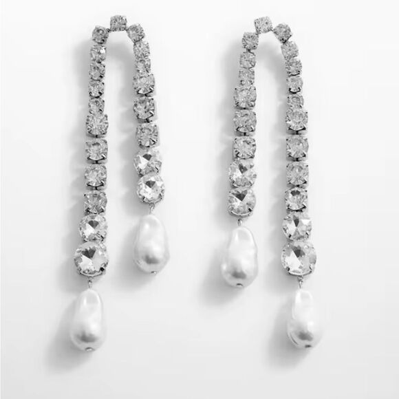 Zara Silver and Pearl Drop Earrings - Picture 2 of 10